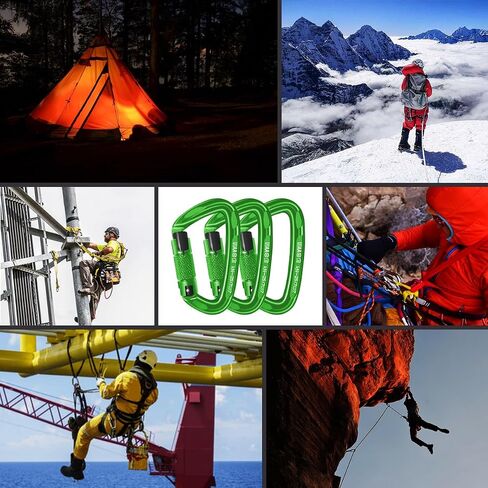 AINIKEY Climbing Carabiner Clips 25kN Auto Locking Carabiner, Professional Heavy Duty Large Locking Carabiner Clips for Rock/Ice Climbing Rappelling Rescue Swing etc, D Shaped, Large Size（Green-5PCS） in Saudi Arabia