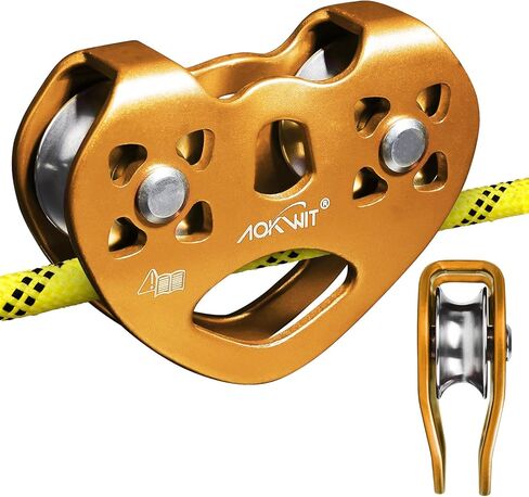 AOKWIT Zipline Pulley 25kn Aluminum Stainless Steel Roller Double Tandem Dual Trolley Ropes 8-13mm Climbing Pulley Cable Rope Heavy Duty for Rescue Hauling Backyard Zipline Rigging Rock Climbing Gear in Kuwait