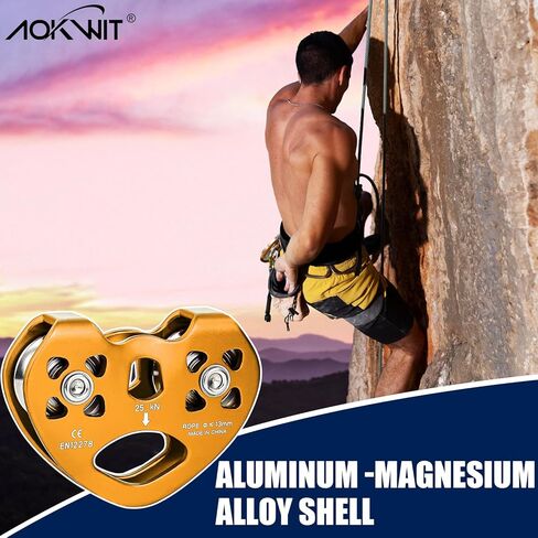 AOKWIT Zipline Pulley 25kn Aluminum Stainless Steel Roller Double Tandem Dual Trolley Ropes 8-13mm Climbing Pulley Cable Rope Heavy Duty for Rescue Hauling Backyard Zipline Rigging Rock Climbing Gear in Kuwait