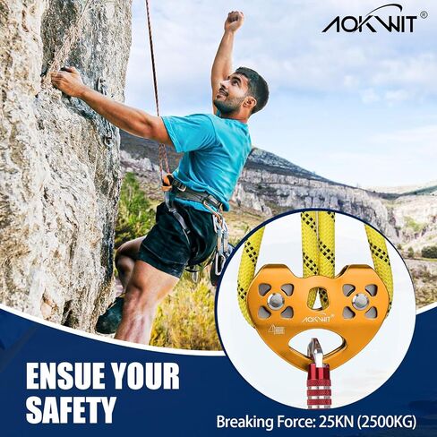 AOKWIT Zipline Pulley 25kn Aluminum Stainless Steel Roller Double Tandem Dual Trolley Ropes 8-13mm Climbing Pulley Cable Rope Heavy Duty for Rescue Hauling Backyard Zipline Rigging Rock Climbing Gear in Kuwait