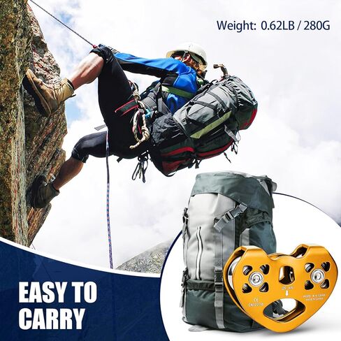 AOKWIT Zipline Pulley 25kn Aluminum Stainless Steel Roller Double Tandem Dual Trolley Ropes 8-13mm Climbing Pulley Cable Rope Heavy Duty for Rescue Hauling Backyard Zipline Rigging Rock Climbing Gear in Kuwait