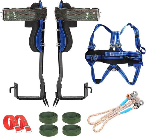 TWSOUL Tree Climbing Spike, Stainless Steel Climbing Tree Gears with 5 Point Safety Belt Straps Portable Adjustable Lanyard Carabiner for Hunting Observation, Picking Fruit, Jungle Survival in Kuwait