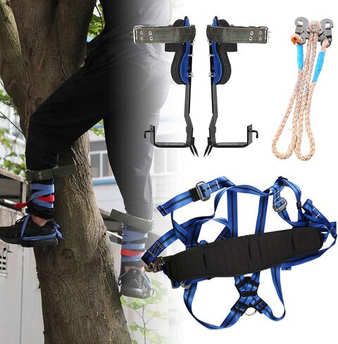 TWSOUL Tree Climbing Spike, Stainless Steel Climbing Tree Gears with 5 Point Safety Belt Straps Portable Adjustable Lanyard Carabiner for Hunting Observation, Picking Fruit, Jungle Survival in Kuwait