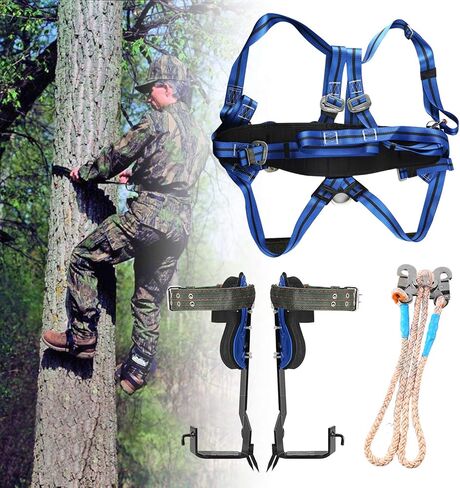 TWSOUL Tree Climbing Spike, Stainless Steel Climbing Tree Gears with 5 Point Safety Belt Straps Portable Adjustable Lanyard Carabiner for Hunting Observation, Picking Fruit, Jungle Survival in Kuwait