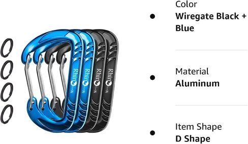 RHINO Produxs 12kN (2697 lbs) Heavy Duty, Locking, Auto Locking, Wiregate Snap and Lightweight Snap Carabiner Clips, for Securing Pets, Outdoor, Camping, Hiking, Hammock, Dog Leash Harness, Keychains in Kuwait