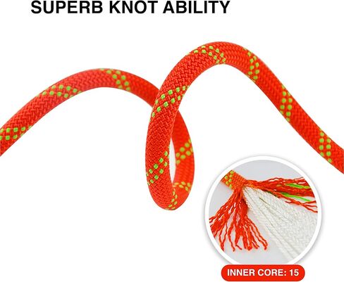 حبل تسلق الصخور الثابت من فيريكسوس 10.5 ملم - 30 متر (100 قدم) حبل نايلون شديد التحمل لتسلق الجبال في الهواء الطلق، والهبوط بالحبل، وتسلق الأشجار، وتسلق الجليد، والإنقاذ والهروب in Kuwait