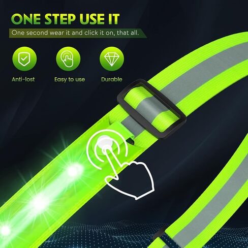 Simket LED Night Running Gear وشاح عاكس، رؤية عالية USB قابلة لإعادة الشحن LED وامض نشاط خارجي قابل للتعديل طول للركض والجري وركوب الدراجات والمشي والدراجات النارية in Kuwait