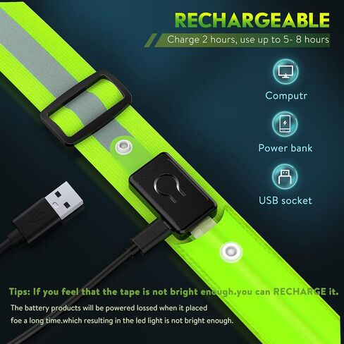 Simket LED Night Running Gear وشاح عاكس، رؤية عالية USB قابلة لإعادة الشحن LED وامض نشاط خارجي قابل للتعديل طول للركض والجري وركوب الدراجات والمشي والدراجات النارية in Kuwait