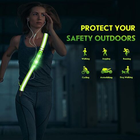 Simket LED Night Running Gear وشاح عاكس، رؤية عالية USB قابلة لإعادة الشحن LED وامض نشاط خارجي قابل للتعديل طول للركض والجري وركوب الدراجات والمشي والدراجات النارية in Kuwait