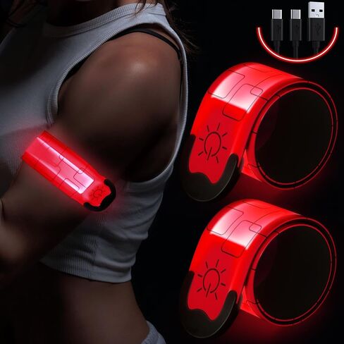 LED Armband Rechargeable for Running(2 Pack), Running Lights for Runners, Running Lights, High Visibility Reflective Running Gear Adjustable Light Up Arm Bands for Men Women Kids in Kuwait