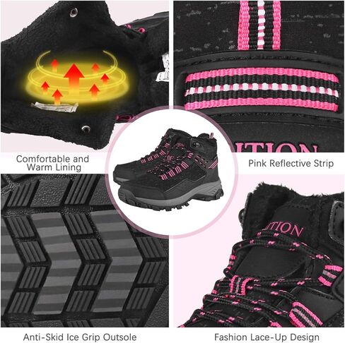 GRITION المرأة أحذية المشي لمسافات طويلة للماء الشتاء المشي الأحذية الكاحل الجوارب خفيفة الوزن في الهواء الطلق عالية أعلى الأزياء الظهر الدانتيل يصل عارضة التمهيد الدافئة in Kuwait