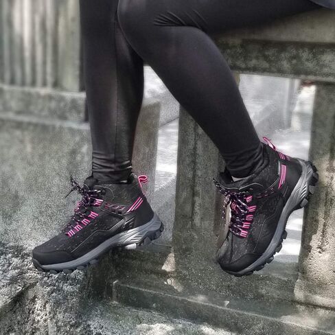 GRITION المرأة أحذية المشي لمسافات طويلة للماء الشتاء المشي الأحذية الكاحل الجوارب خفيفة الوزن في الهواء الطلق عالية أعلى الأزياء الظهر الدانتيل يصل عارضة التمهيد الدافئة in Kuwait