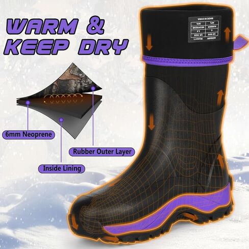 Kalkal Rubber Boots for Women, Insulated Waterproof Womens Hunting Boots, 6mm Neoprene Camo Hunting Boot Tall Rain Boots for Women Mud Working Gardening Farming in Kuwait