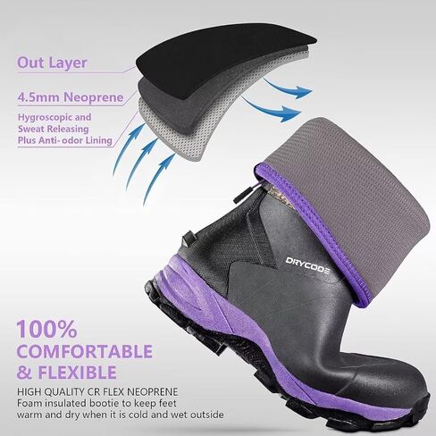حذاء مطاطي للنساء من دراي كود، 4.5 ملم، حذاء مطر من النيوبرين المعزول ومقاوم للماء لمنتصف الساق للصيد والصيد في الماء والزراعة والحديقة in Kuwait