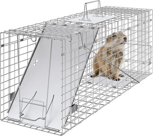 VEVOR Live Animal Cage Trap, 50" x 20" x 26" Humane Cat Trap Galvanized Iron, Folding Animal Trap with Handle for Stray Dogs, Armadillos, Raccoons, Marmots, Foxes in Saudi Arabia