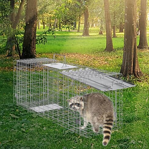 VEVOR Live Animal Cage Trap, 50" x 20" x 26" Humane Cat Trap Galvanized Iron, Folding Animal Trap with Handle for Stray Dogs, Armadillos, Raccoons, Marmots, Foxes in Saudi Arabia