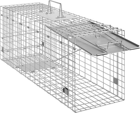 VEVOR Live Animal Cage Trap, 50" x 20" x 26" Humane Cat Trap Galvanized Iron, Folding Animal Trap with Handle for Stray Dogs, Armadillos, Raccoons, Marmots, Foxes in Saudi Arabia