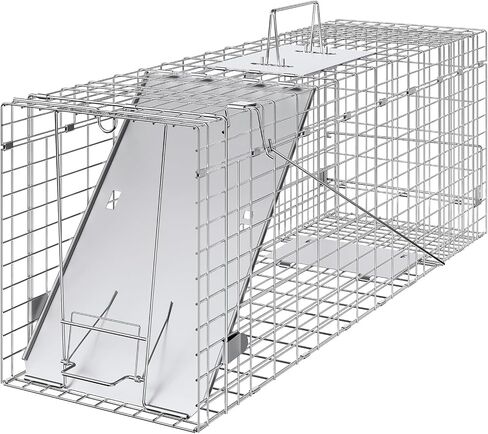 VEVOR Live Animal Cage Trap, 50" x 20" x 26" Humane Cat Trap Galvanized Iron, Folding Animal Trap with Handle for Stray Dogs, Armadillos, Raccoons, Marmots, Foxes in Saudi Arabia