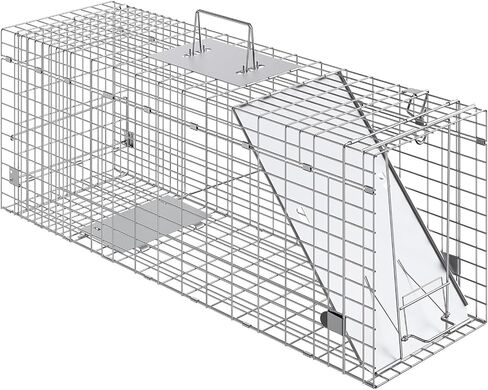 VEVOR Live Animal Cage Trap, 50" x 20" x 26" Humane Cat Trap Galvanized Iron, Folding Animal Trap with Handle for Stray Dogs, Armadillos, Raccoons, Marmots, Foxes in Saudi Arabia