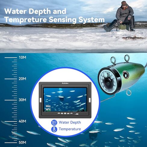 Underwater Fishing Camera, 𝟮𝟬𝟮𝟯 𝙪𝙥𝙜𝙧𝙖𝙙𝙚 AdaLov Portable Fish Finder Camera with Depth Temperature Display-Waterproof HD1000TVL Fishing Camera for Ice, Lake and Boat Fishing in Kuwait