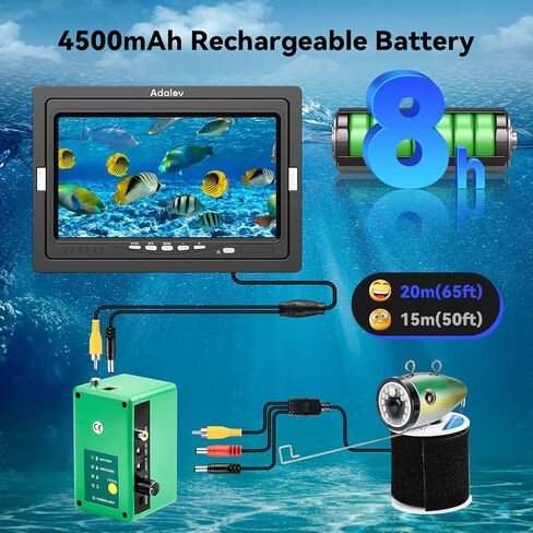 Underwater Fishing Camera, 𝟮𝟬𝟮𝟯 𝙪𝙥𝙜𝙧𝙖𝙙𝙚 AdaLov Portable Fish Finder Camera with Depth Temperature Display-Waterproof HD1000TVL Fishing Camera for Ice, Lake and Boat Fishing in Kuwait