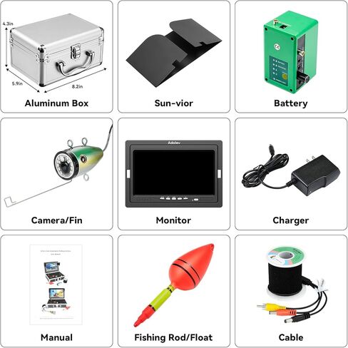 Underwater Fishing Camera, 𝟮𝟬𝟮𝟯 𝙪𝙥𝙜𝙧𝙖𝙙𝙚 AdaLov Portable Fish Finder Camera with Depth Temperature Display-Waterproof HD1000TVL Fishing Camera for Ice, Lake and Boat Fishing in Kuwait