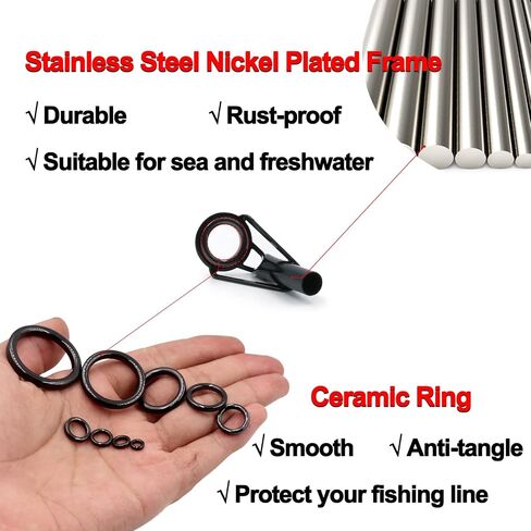 FishTrip قضيب تلميح طقم تصليح الصيد رود نصائح استبدال عدة الفولاذ المقاوم للصدأ السيراميك أدلة حلقة قصبة صيد خشبية الثقوب طقم تصليح 20/90/70 قطعة in Kuwait