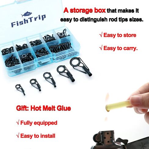 FishTrip قضيب تلميح طقم تصليح الصيد رود نصائح استبدال عدة الفولاذ المقاوم للصدأ السيراميك أدلة حلقة قصبة صيد خشبية الثقوب طقم تصليح 20/90/70 قطعة in Kuwait