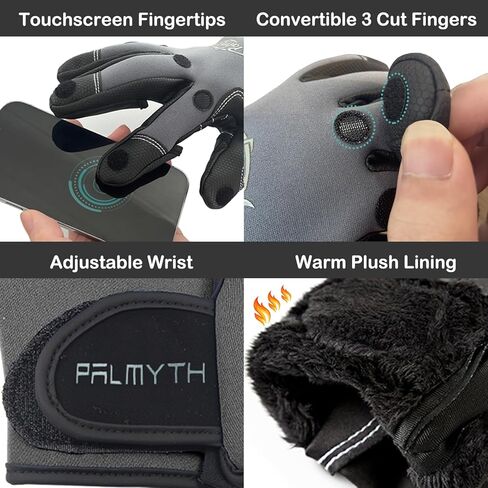 قفازات صيد السمك من النيوبرين من Palmyth للرجال والنساء، 3 قطع أصابع مرنة رائعة للتصوير الفوتوغرافي وصيد الأسماك على الجليد والجري على شاشة اللمس والرسائل النصية والمشي لمسافات طويلة والركض وركوب الدراجات والمشي in Kuwait