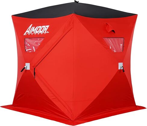 Aimdorarchery 3 to 4 Person Ice Fishing Shelter-Waterproof Oxford Fabric 300D Portable Pop-Up Ice Fishing Angler Hub Shelter Tent with 2 Doors for Outdoor Fishing Tent Lowest Temps, Red in Kuwait