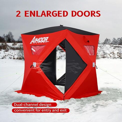 Aimdorarchery 3 to 4 Person Ice Fishing Shelter-Waterproof Oxford Fabric 300D Portable Pop-Up Ice Fishing Angler Hub Shelter Tent with 2 Doors for Outdoor Fishing Tent Lowest Temps, Red in Kuwait