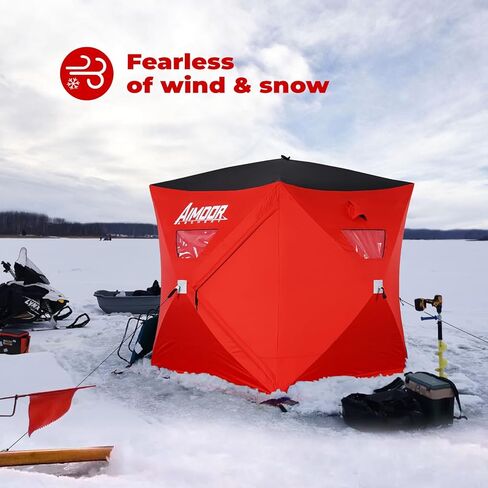 Aimdorarchery 3 to 4 Person Ice Fishing Shelter-Waterproof Oxford Fabric 300D Portable Pop-Up Ice Fishing Angler Hub Shelter Tent with 2 Doors for Outdoor Fishing Tent Lowest Temps, Red in Kuwait