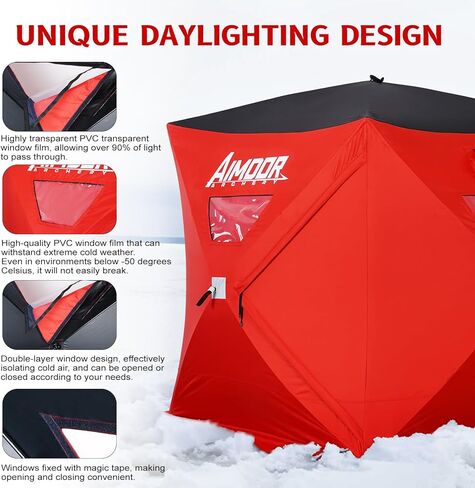 Aimdorarchery 3 to 4 Person Ice Fishing Shelter-Waterproof Oxford Fabric 300D Portable Pop-Up Ice Fishing Angler Hub Shelter Tent with 2 Doors for Outdoor Fishing Tent Lowest Temps, Red in Kuwait