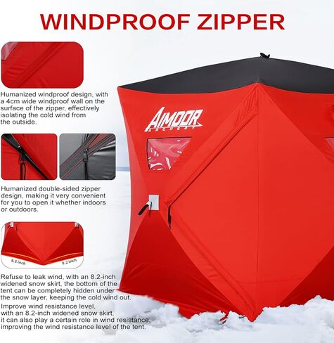 Aimdorarchery 3 to 4 Person Ice Fishing Shelter-Waterproof Oxford Fabric 300D Portable Pop-Up Ice Fishing Angler Hub Shelter Tent with 2 Doors for Outdoor Fishing Tent Lowest Temps, Red in Kuwait