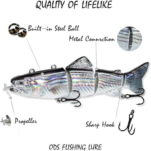 ods lure Robotic Swimming Lure USB Rechargeable LED Light 4-Segement Multi Jointed Swimbait Electric Bait Fishing Tackle in Kuwait