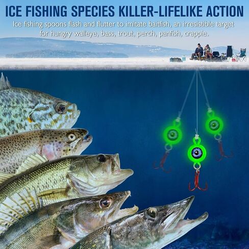 Dovesun Ice Fishing Jigs Ice Fishing Lures Kit Rattling Glow Ice Fishing Spoons for Bass Crappie Panfish Mens Fishing Gifts 15PCS/5PCS/4PCS in Saudi Arabia
