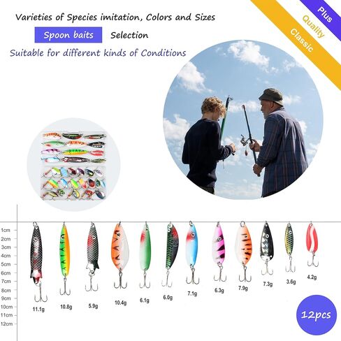 EXAURAFELIS 10/30pcs Fishing Lure Spinnerbait with Feathered Treble Hooks Rooster Tail Fishing Lures Spoon Lures for Bass Salmon Trout Spinner Baits with Tackle Box in Kuwait