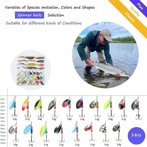 EXAURAFELIS 10/30pcs Fishing Lure Spinnerbait with Feathered Treble Hooks Rooster Tail Fishing Lures Spoon Lures for Bass Salmon Trout Spinner Baits with Tackle Box in Kuwait