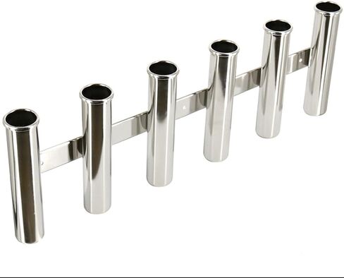 CREDSTAR Stainless Steel 6 Tube Fishing Rod Rack, Wall Mounted Side Mounted Rod Holder Fishing Rod Pod Pole Holder for Boat Marine Yacht RV in Kuwait