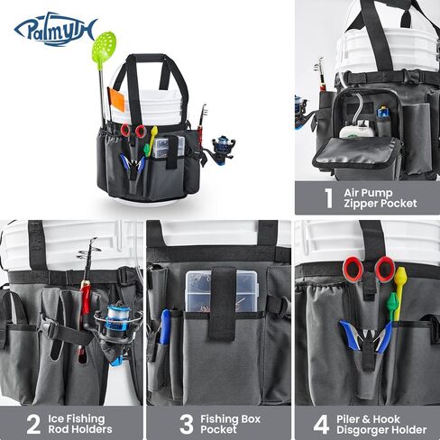 بالميث منظم ادوات الصيد على الجليد، دلو قابل للتعديل مع حامل زرادية لدلو سعة 5 جالون in Kuwait