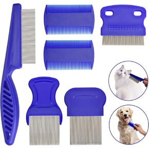 Flea Comb for Cats Dogs, 6 Pack Pet Lice Comb Set Pet Grooming Pets for Small, Medium & Large Pets (Blue)