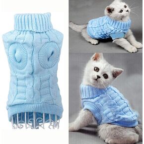 Bro'Bear Cable Knit Turtleneck Sweater for Small Dogs & Cats Knitwear (Blue, Medium) in Saudi Arabia