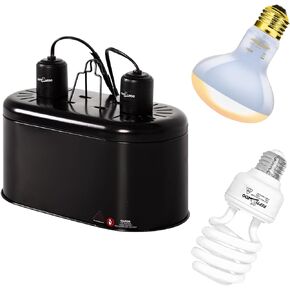 REPTIZOO Reptile Heat Lamp Combo Pack with Dual Reptile Light Fixture, 100W Intense Basking Spot Light UVA Daylight Heating Lamp & 26W Energy Saving UVA UVB Bulb Spiral Compact Bulb 10.0