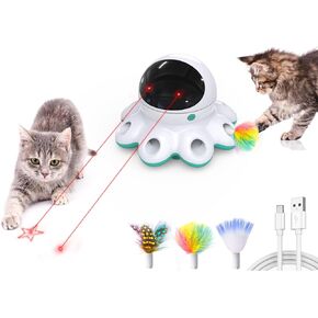 ORSDA Cat Laser Toy, 2-in-1 Interactive Automatic Motion Activated Moving 8 Holes Whack A Mole Feather, USB Rechargeable Electronic Smart Sensor Kitten Toys for Indoor Exercise in Saudi Arabia