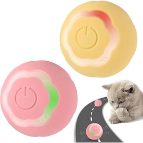 Smart Interactive Cat Ball Toy 2.0, Automatic Rolling Ball with Colorful Lights & Floral Design, USB Rechargeable, Activate Natural Hunting Instincts, Perfect Indoor Playmate (Green & Pink 2 Pcs)