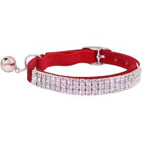 THAIN Rhinestones Cat Dog Collar Soft Velvet Safe Adjustable Collar Bling Diamante with Bells, 8-11 inch for Small Dogs and Cats (Pink) in Saudi Arabia