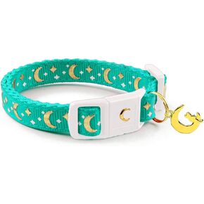 waaag Cat Collars, Gold Moons and Stars Cat Collar, Safety Breakaway Cat Collar, Glow in The Dark (Kitten 6.5"-10" Neck, Black)