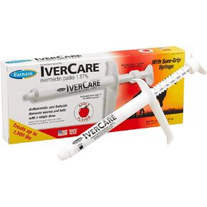 Farnam IverCare (ivermectin paste) 1.87%, Anthelmintic and Boticide, Treats Horses Up to 1500 lbs, Easy-To-Use Sure-Grip Syringe, Red Apple Flavor in Kuwait