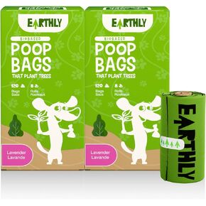 Earthly Dog Poop Bags That Plant Trees, Leak-Proof, Thick Dog Waste Bag, Bio-Based, Unscented, 16 Rolls, 240 count