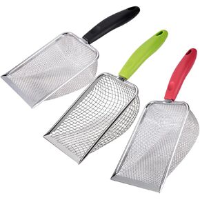 2PCS Cat Litter Scoop, Reptile Stainless Steel Fine Mesh,Litter Cleaner Corner Scoop Sand Sifter (Black and Green) in Kuwait